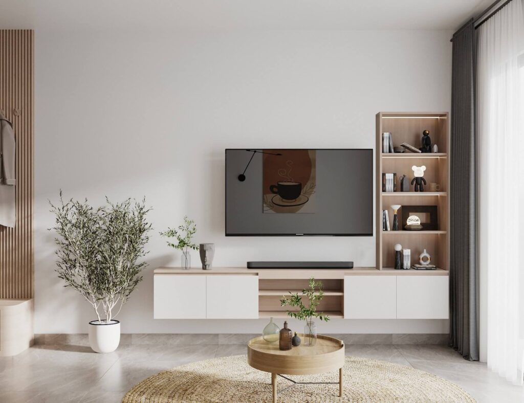 kệ tivi treo tường giúp việc vệ sinh nhà cửa dễ dàng hơn