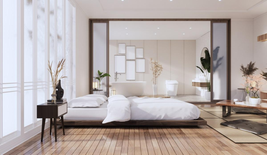Màu sắc và chất liệu trong phòng ngủ kiểu Nhật
