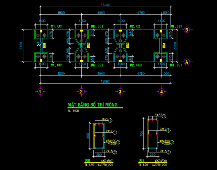 Chi tiết bản vẽ CAD nhà phố 4x16m 2 tầng