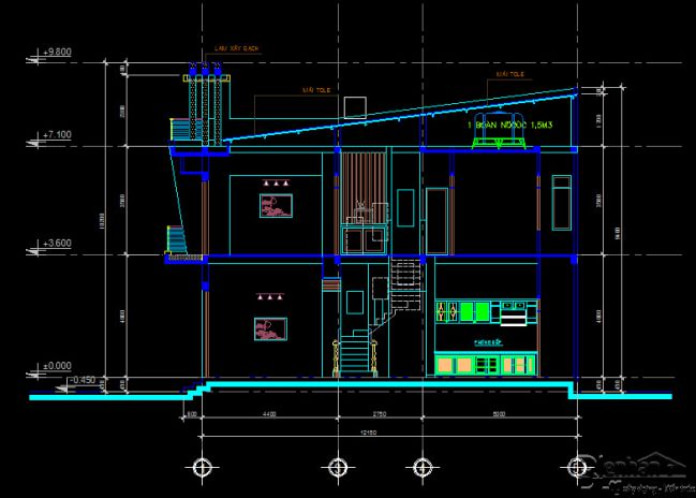 Chi tiết bản vẽ CAD nhà phố 4x16m 2 tầng