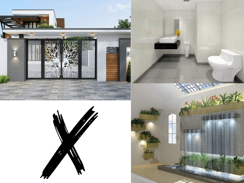 đối diện nhà vệ sinh hoặc bếp